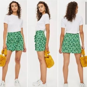 Topshop Green Floral Mini Skirt